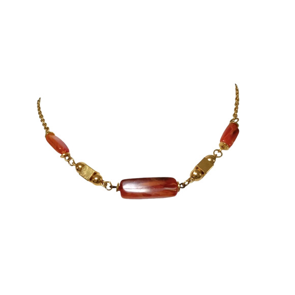 Amber Gold Tone Short Choker Necklace Gold Square & Round Beads Vintage RARE - Picture 2 of 13